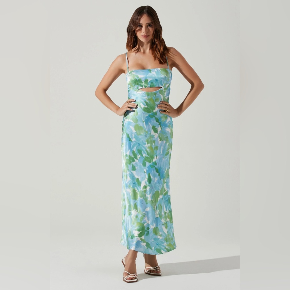 Bellerose Satin Floral Cutout Midi Dress